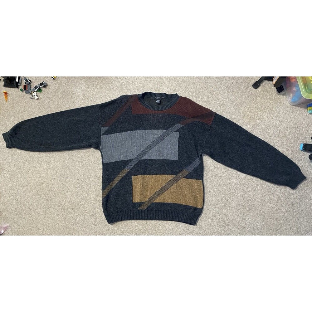 Vintage 90s Consensus Sportswear Colorblock Geometric Knit Sweater Size L